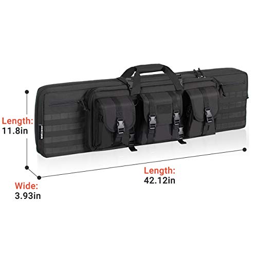 HUNTSEN Double Rifle Bag Soft Outdoor Tactical Carbine Cases Padded Gun Case Bag 36” with Adjustable Sling, Multiple Pouches
