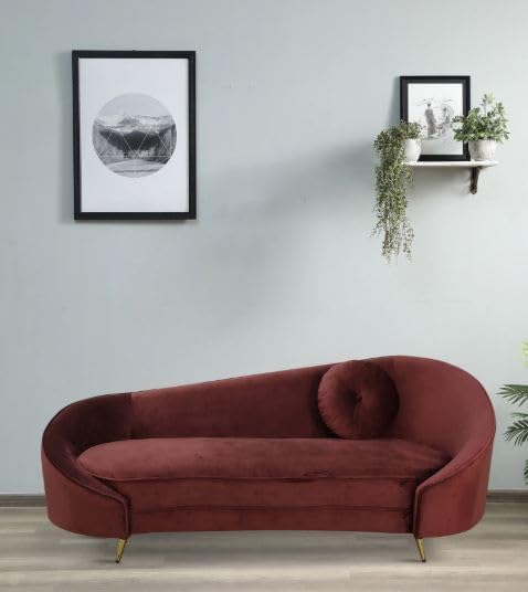 Royal Wood Furnishings/Velvet Chaise Lounger 2 Seater Sofa for Guests Velvet Curved Two Seater Sofa (RED Wine)-image-37