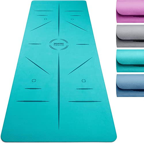 Core Balance TPE Yoga Mat with Alignment Lines 6mm Non Slip Foam Exercise Fitness with Travel Strap (Teal) Core Balance TPE Yoga Mat with Alignment Lines 6mm Non Slip Foam Exercise Fitness with Travel Strap (Teal)