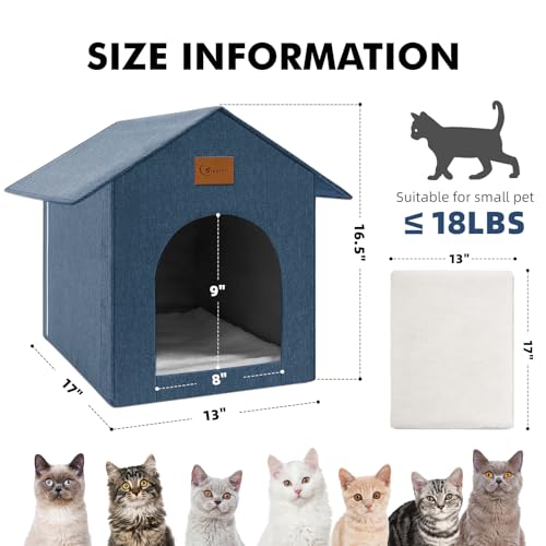Outdoor Cat House Feral Cat Shelter,Outside Waterproof Cat House for Outdoor/Indoor Cats, Insulated Cat Bed for All Seasons with Cozy Cushion Easy to Assemble, Navy Blue - Image 4