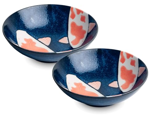 Bols Koi-Bowls - ASIATICA | Bols à Ramen en porcelaine, différentes tailles | Bol asiatique de haute qualité pour riz, nouilles, tapas, udon, céréales, soupes - Fabriqué au Japon (Set de 2 bols Ø14,5