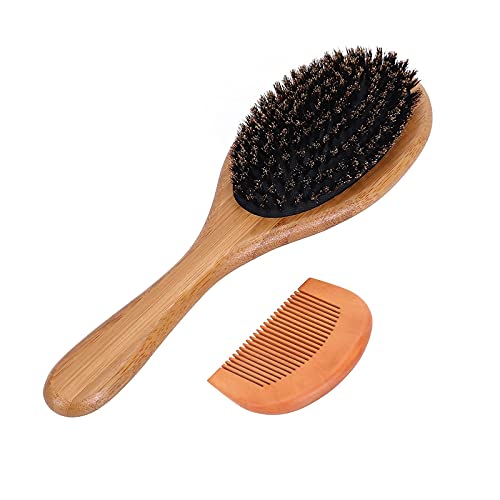 Soft Natural Bristle Hair Brush | Bristle Brush for Women, for Man | Boar Bristle Brush for Fine Hair | Set: Brush for Healthy Hair, Wooden Comb, Travel Bag