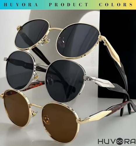 Image of Designer Ellipse Round Sunglasses for Men and Women - UV400 Protected Stylish Branded Goggles for Fashion Casuals Party Driving Travel - Metal Frame Unisex Retro Sun Glasses