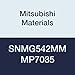 Mitsubishi Materials SNMG542MM MP7035 Coated Carbide SN Type Negative Turning Insert with Hole, Unstable Cutting, Square, 0.625" IC, 0.25" Thick, 0.031" Corner Radius, MM Breaker (Pack of 10)