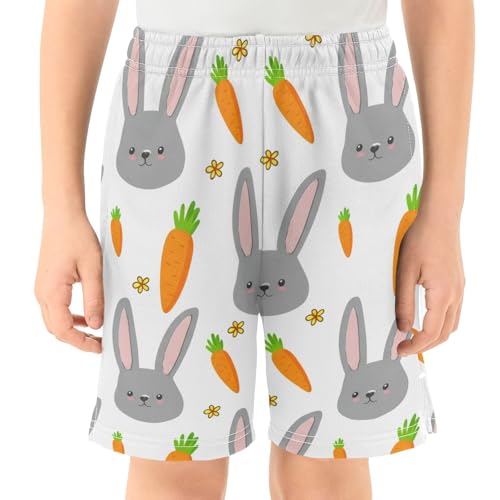 J JOYSAY Rabbit Carrot Flower White Boys Athletic Shorts Kids Youth Casual Shotrs with Pockets Elastic Waistband2