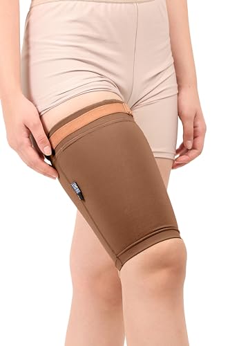 Image of Medical Compression Thigh Support Sleeve || MODERATE COMPRESSION || COTTON FABRIC || Groin Support Sleeve || Hamstring Compression Sleeve || Burn recovery || (XL, Brown)