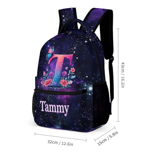 School Backpack Set for Girls Boys Kids Butterfly Galaxy Elementary Primary Middle Bookbag with Lunch Box Pencil Case Back to School Gifts(Letter T)2