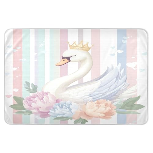 Takiito Cute Swan with Crown Bed Pad Reusable Bed Underpad Washable Waterproof Leak-Proof Quick Dry Incontinence Pee Pad for Toddlers Kids Adults Pets 34x52 in