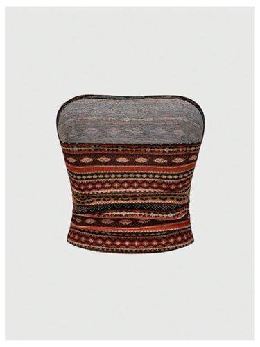 SHENHE Women's Hippie Top Strapless Tribal Print Boho Crop Tube Top Off Shoulder Bandeau Tank2