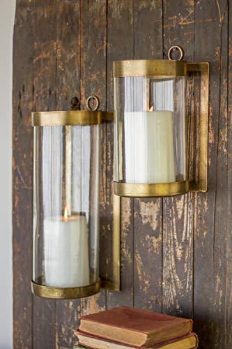 Image of Kalalou NMAN1011 Small Glass and Finish Wall Mounted Hurricane Light, One Size, Brass