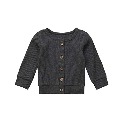 Baby Boys Girls Button-Down Cardigan Toddler Cotton Knit Sweater 0-24M Kid (Gray, 0-3 Months)
