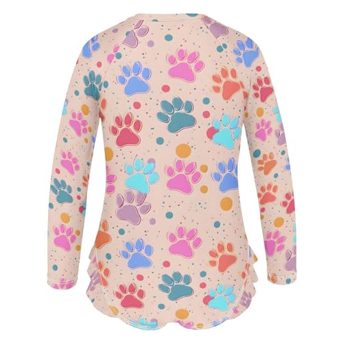ALAZA Footprint Dog Paw Print Colorful Girls One Piece Swimsuit Long Sleeve Rash Guard Swimsuits UV 50+ Swimwear Zipper3