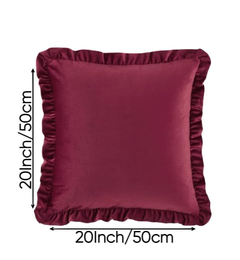Image of Amazon Brand - Umi Velvet Wine 20x20 Pillow Covers, Set of 2 Decorative Ruffle Cushoin Pillow Covers for Sofa Couch