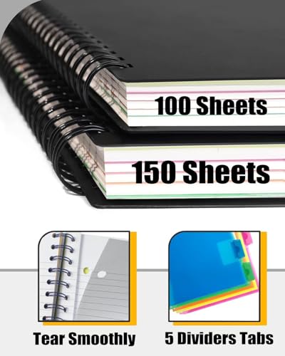 Image of 5-Subject Spiral Notebook, College Ruled, with Pocket & Tab Dividers | 300 Pages, 11 inch Ruler, 8.5 inchx11 inch Pale Pink, Pocket Dividers with Labels, for Writing Journal, Home, Office & School Supplies