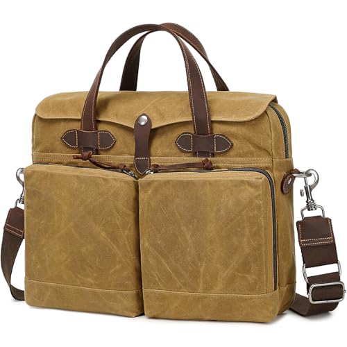BOVIP Laptop Bag for Men 15.6 Inch Messenger Bag Water-resistant Waxed Canvas Laptop Briefcase Computer Bag Shoulder Bag for Business Office Work, Brown
