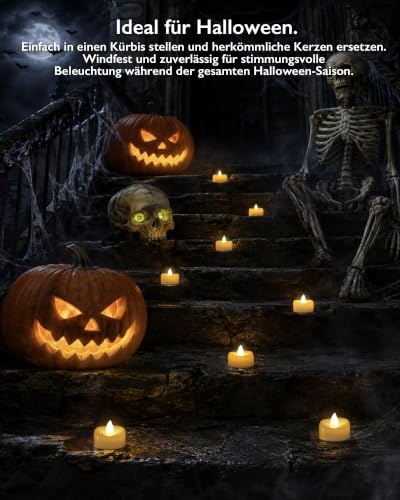 AMAGIC 12er Flimmerfreies LED-Teelichter, Batteriebetriebene Kerzen Für Hochzeit, Weihnachten, Tischdeko, Zuhause,Wach Außenschale – Ansicht 5