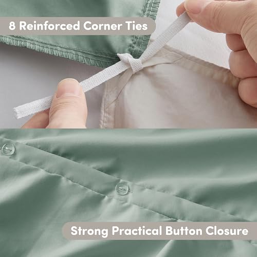 Image of Nestl Sage Green Duvet Cover King Size - Soft Double Brushed Duvet Set with Button Closure & Corner Ties, 3 Piece Luxurious Pinch Pleated Duvet Cover Set 104x90 Inches with 2 Pillow Shams