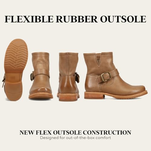 Image of Frye 5 inch Veronica Booties for Women - Full-Grain Brush-Off Leather with Antique Metal Hardware and Rubber Outsole, Genuine Stitch Welt Construction