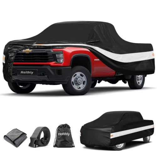 Image of 10 Layers Truck Cover Waterproof All Weather Custom Fit Chevrolet Silverado 2500 3500 Extended /Crew Cab Short Bed, Outdoor Full Exterior Pickup Car Cover Sun Rain Snow Protection. Black