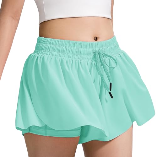Image of BOOPH Girls Flowy Shorts Kids Athletic Butterfly Shorts with Pockets 2-in-1