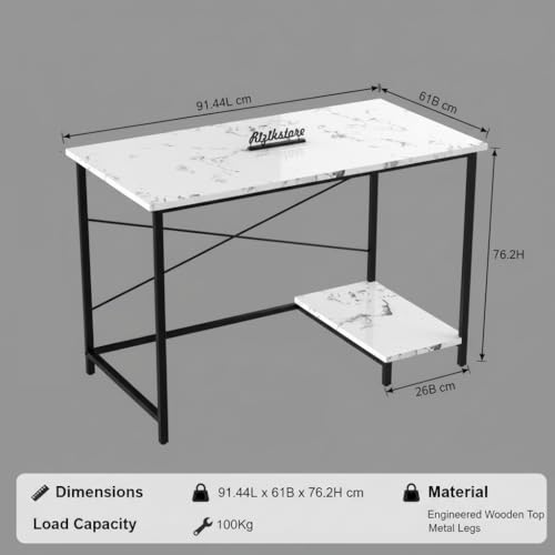 Image of RIZIK STORE Folding Study Table for Small Spaces | 36 x 24 Inch Computer Desk with Laminated Top & Metal Frame | Space-Saving Writing Desk for Home Office, Bedroom, Study & Kids Room (White & Black)