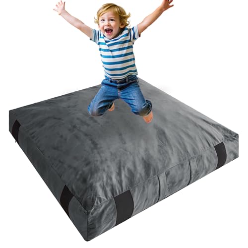Crash Pad for Kids Sensory Room Equipment, Anti-slip Sensory Crash Mat, Shredded Foam Sensory Crash Pad for Autistic Kids Gift, Soft Washable Cover, Gift for Children and Adults, 4 x 4 Ft, Dark Gray