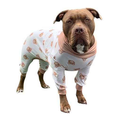 Spark Paws Dog Pajama Ultra Soft and 4 Way Stretch Recovery Suit PJ Onesie for Small Medium and Large Breeds Bear Beige 4XL