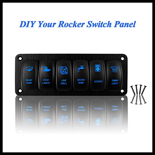 Image of 6 Gang Blue Customizable Rocker Switch Panel Pre-Built Aluminum Toggle Switch Panel with Holder Housing for Marine Boat Yacht Automotive 12V 24V IP66