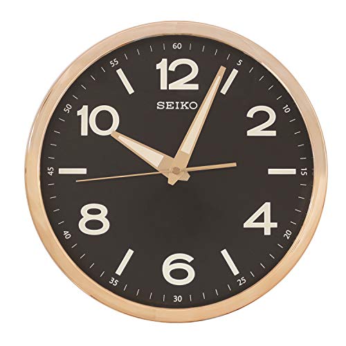 Image of Seiko Elegant Round Golden Plastic Home Decor Night Glow English Numbers Wall Clock with Sweep Movement (Size: 31 x 4 x 31 CM | Weight: 740 gram | Color: Golden)