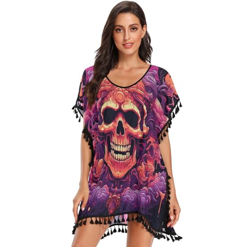 Cool Skull Monster Art Women's Beach Cover Up Chiffon Tassel Swimwear Swimsuit Coverups for Girl