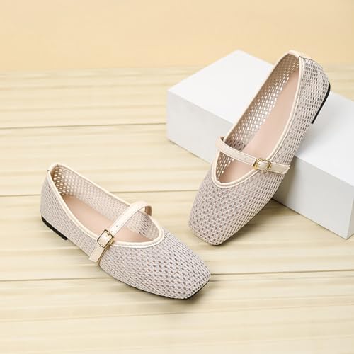 Women's Flat Square Toe Mesh Mary Jane Shoes Ladies Ballet Flats Comfortable 2025 Knit Loafers for Dressy Office3