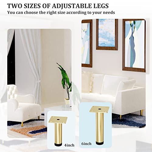 Furniture Legs 4 inches, Legs for Furniture Modern Metal Legs Furniture Feet Replacement Leg Set of 4 (Gold)