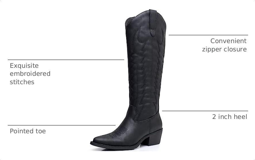 Image of GLOBALWIN Women's Knee High Long Pointed Toe Western Cowboy Boots For Women