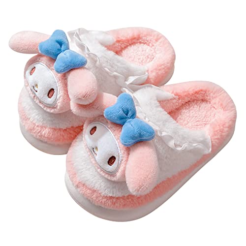 Guybely Cute Cartoon Pink Rabbit Plush Slippers Women's New Winter Indoor And Outdoor Universal Non-Slip Warm Girls Slippers #TOP2