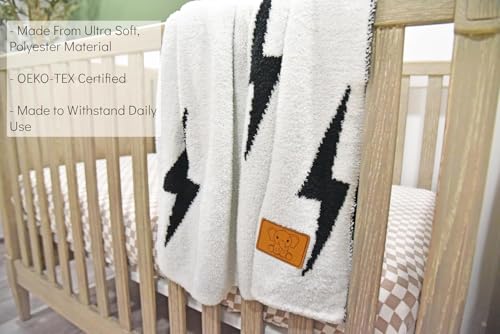 Image of Lightning Bolt Baby Lovey Pacifier /Teether Holder 10 inchx10 inch - DreamSoft Plush Fluffy Cuddly Soothie Reversible Mini Comfort Blanket - Newborn Gift Essential for Babies Boys and Girls (Black /White Combo)