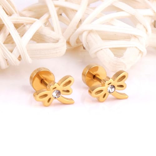 Image of 18K Gold Plated Sparkle Butterfly Stud Earrings for Girls Kids | Crystal Butterfly Charm | Hypoallergenic | Pack of 2