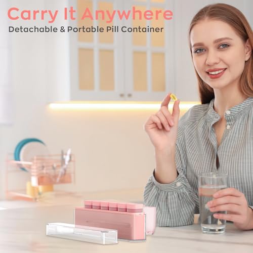 Image of HIONXMGA Color-Coded Weekly Pill Organizer Once Daily, Detachable 7 Day Travel Pill Box with Upgraded Sealing Lids, Large Portable Pill Case for Medication, Vitamins, Supplements & Fish Oils, Pink