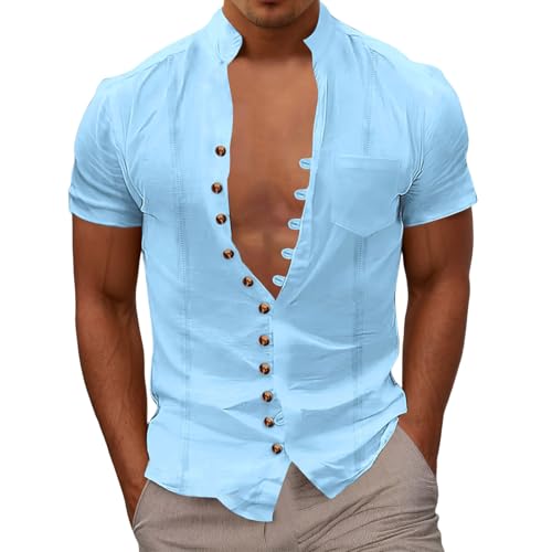 Chemise rétro ample pour homme en tissu léger d'été et manches courtes