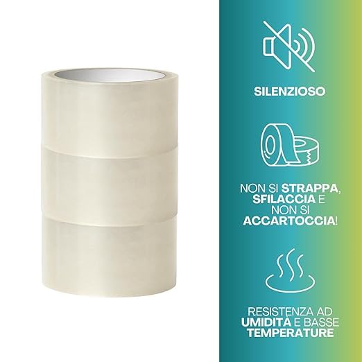 Generico Kimicart® Nastro Adesivo Trasparente per Imballaggio – 36 Rotoli 50mm x 132m – Silenzioso, Alta Resistenza, Uso Professionale