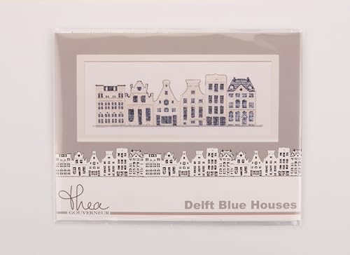 Image of Thea Gouverneur - Counted Cross Stitch Kit - Delft Blue Houses - Aida - 18 Count - Embroidery Kit for Adults - DMC Embroidery Threads and Other Cross Stitch Supplies Included - 552A