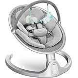 Starkes Aluminiummaterial und 5-Punkt-Sicherheitsgurt, um Ihr Baby zu unterhalten, wenn das Baby wach ist, Um Ihr Baby zu beruhigen und zum Einschlafen zu bringen, 3 Timing-Einstellungen mit Fernbedinung, mit integrierten Lautsprecher über Ihr Telefon oder ein anderes Bluetooth-Gerät abspielbar