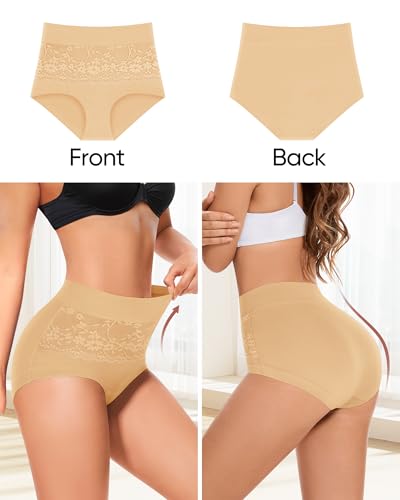 Women's Underwear 4 Pack Cotton High Waisted Ladies Panties with Lace 4-Way Stretch Comfortable Full Coverage3