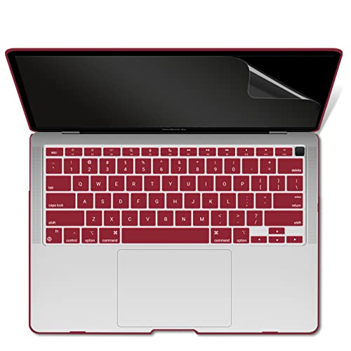 Ibenzer Compatible With New Macbook Air 13 Inch Case 2022 2021 2020 M1 A2337 A2179 A1932, Hard Shell Case&Keyboard Cover&Screen Film For Mac Air 13 With Touch Id (2018-2022), Wine Red, At13Wr+2 #TOP7