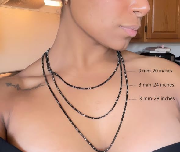 Black Square Rolo Chain Stainless Steel Round Box Chain Necklace Men Women - Image 2