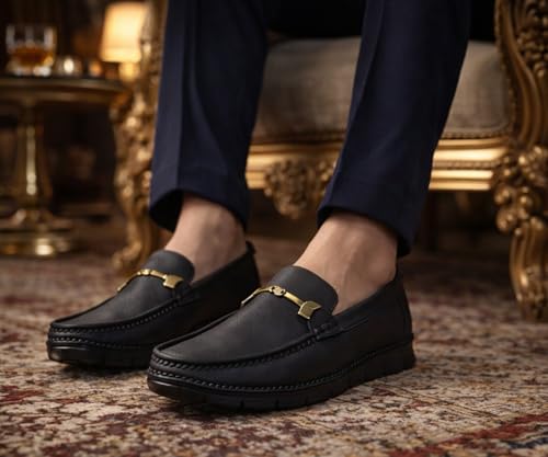 Image of Kraasa Men's Casual Loafers | Synthetic Leather Upper | Comfortable PU Sole | Slip-On Buckle Office, Party Shoes