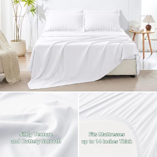 Image of HIMEET Oversized Queen Comforter Set - 7 Pieces Seersucker Bed in a Bag, Boho Bedding Sets for Bedroom Decor, All Season Home Essential Bed Set with Comforter, Sheets, Pillowcases & Shams, White