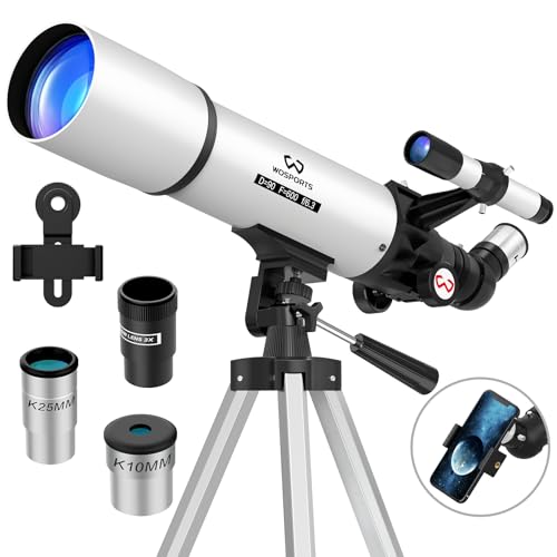Wosports Telescope for Adults High Powered, 90mm Aperture 600mm Portable Professional Refractor Telescope for Beginners, Magnification 180X, with Stable Adjustable Tripod, Phone Adapter, Carry Bag