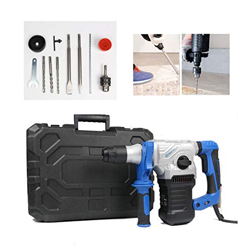 1500W Bohrhammer mit 8tlg Bohr-Meißel-Set 3-Funktions-Bohrhammer, Hammer/Bohren/Meißeln, Schlagstärke 5J, SDS-Plus, 360…