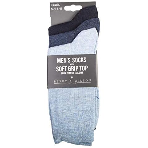 3 Pack Men's Socks with Soft Grip Top (Blue Shades) Cover