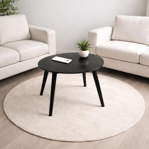 Image of Brown Art SHOPPEE Coffee Table-Oval Wood Coffee Table Storage and Display Sofa Table, Small Modern Table Furniture for Living Room&Home Office (Full Black)